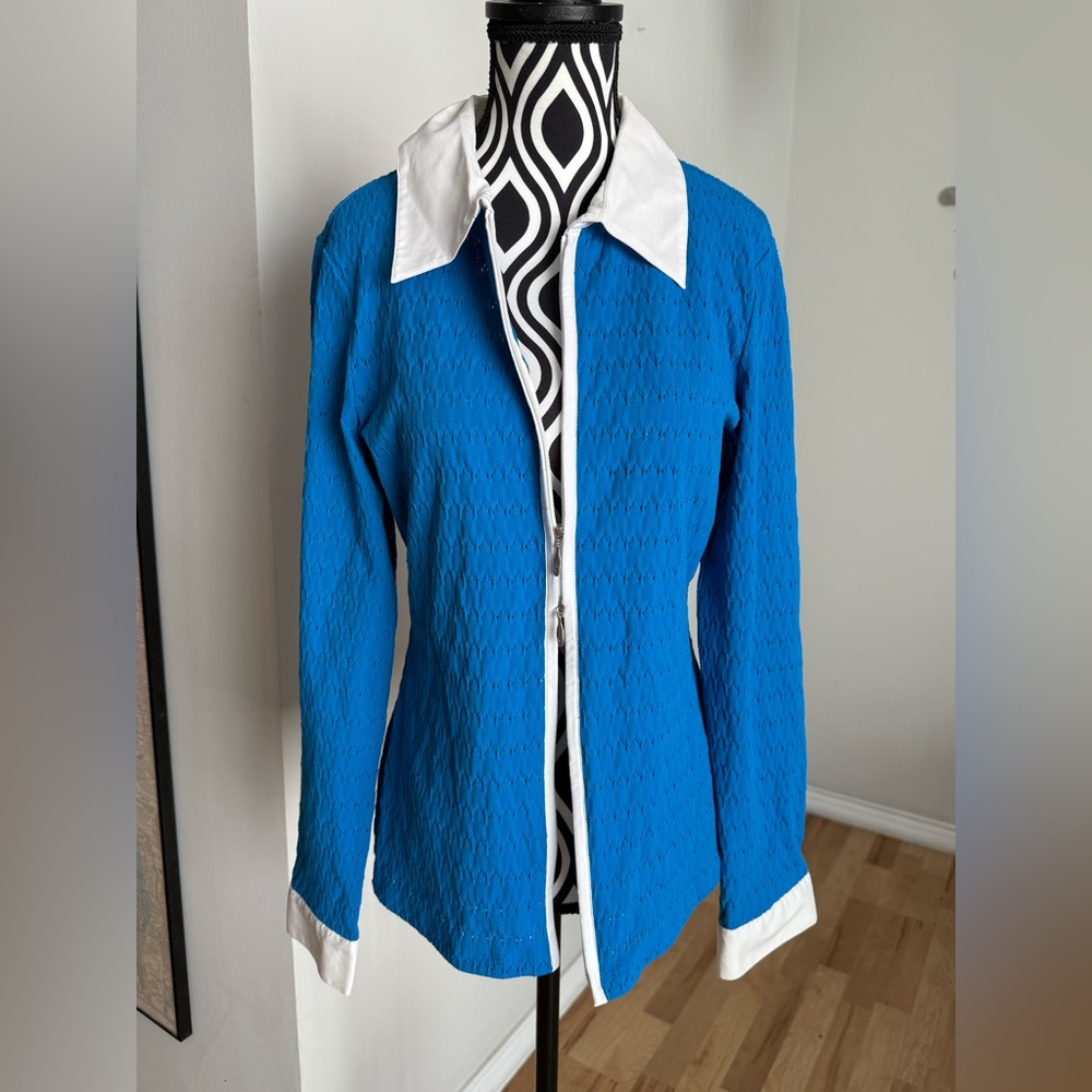 Vintage Y2K Doncaster Two Way Zipper Blue & White Preppy Top